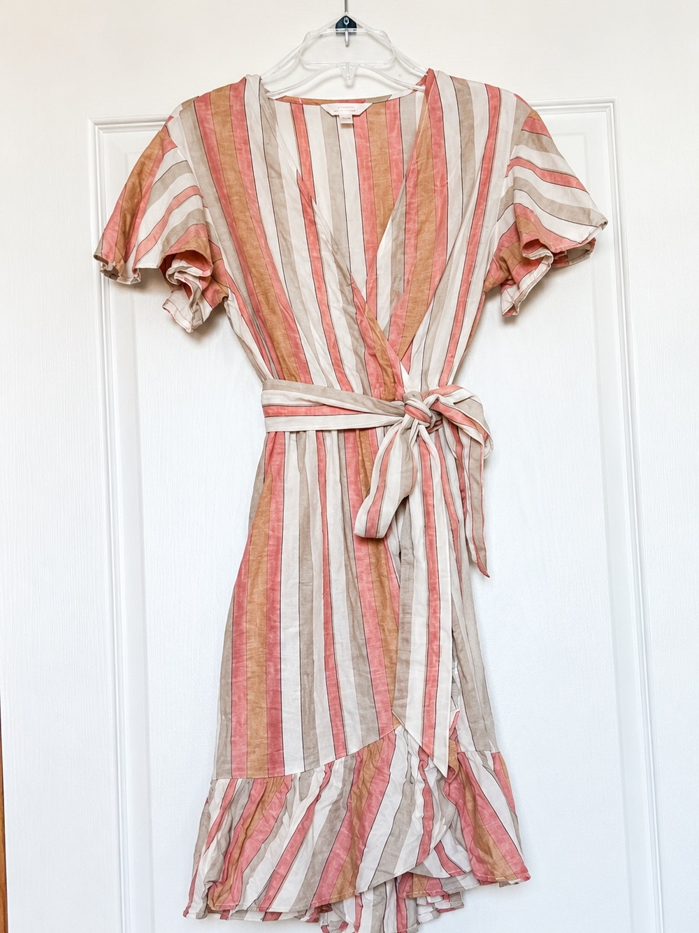 LC Lauren Conrad Striped Wrap Midi Dress in Pink, Cream & Tan